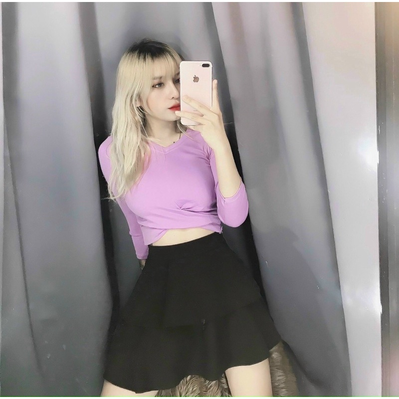 Áo thun borip xoắn eo crop sang chảnh [Hình thật mẫu shop tự chụp]