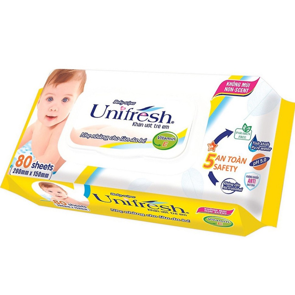 Khăn ướt Unifresh không mùi 80 miếng (có nắp)