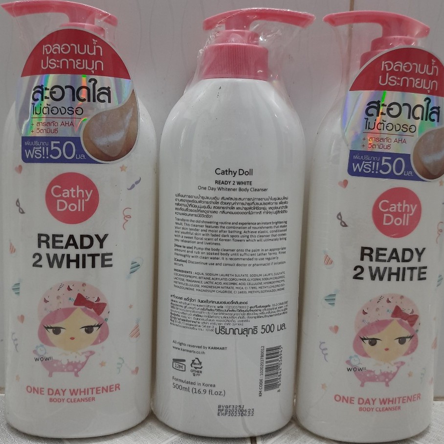 (KTT) Sữa tắm dưỡng trắng da Thái Lan Cathy doll READY 2 WHITE  chai 450 ml