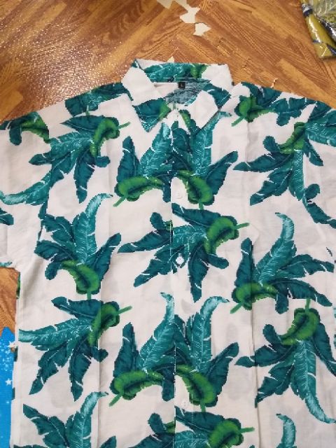 Áo sơ mi hoa quả đi biển chất tơ đũi mẫu lá