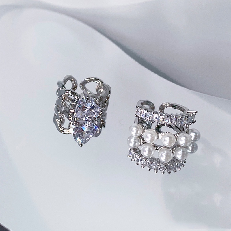 Nhẫn Hở Hai Đầu Đính Đá Zircon / Ngọc Trai Thời Trang Cá Tính