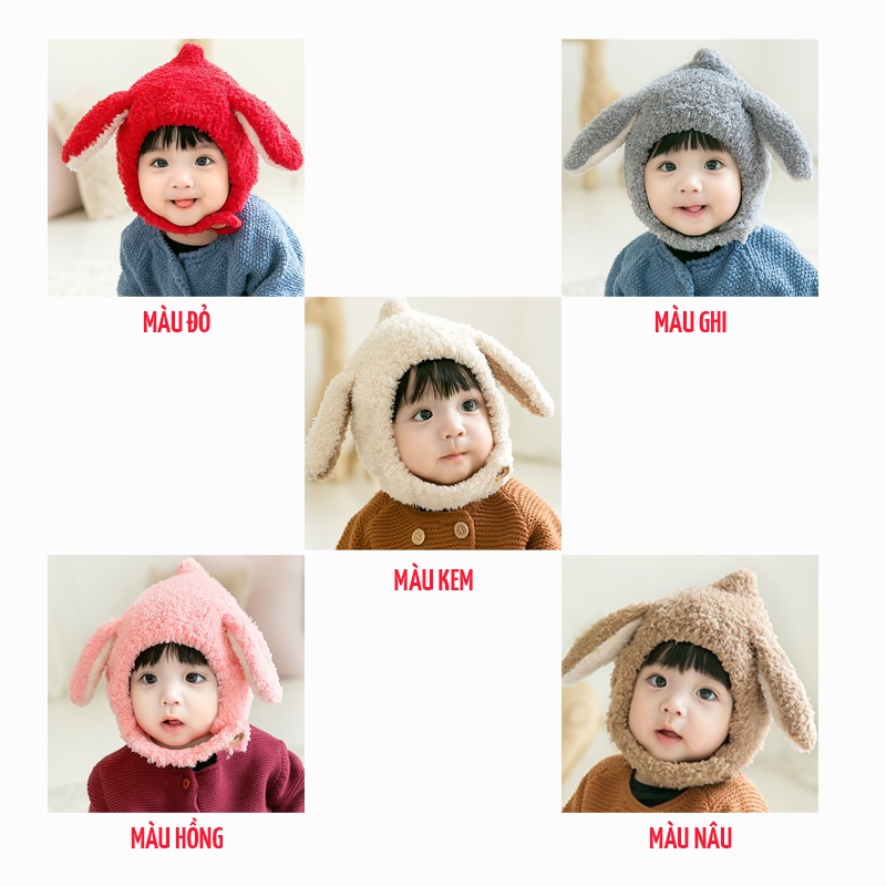 Mũ len cho bé mùa đông tai cừu trùm đầu dễ thương giá rẻ đẹp tai thỏ hàng hiệu giữ ấm trẻ sơ sinh - ML9A
