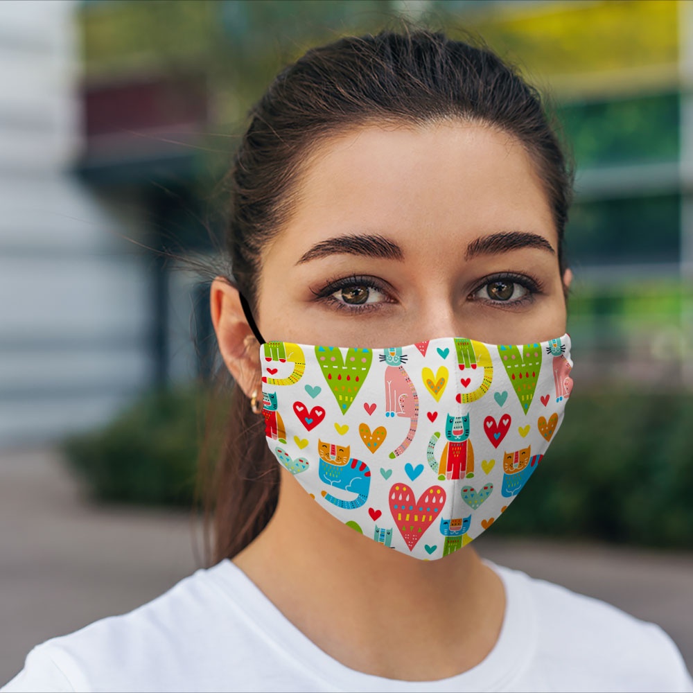 Khẩu trang vải 2 lớp Dễ Thương_1004 CARTWELL chất liệu poly cotton 100% chống bụi in họa tiết 3d