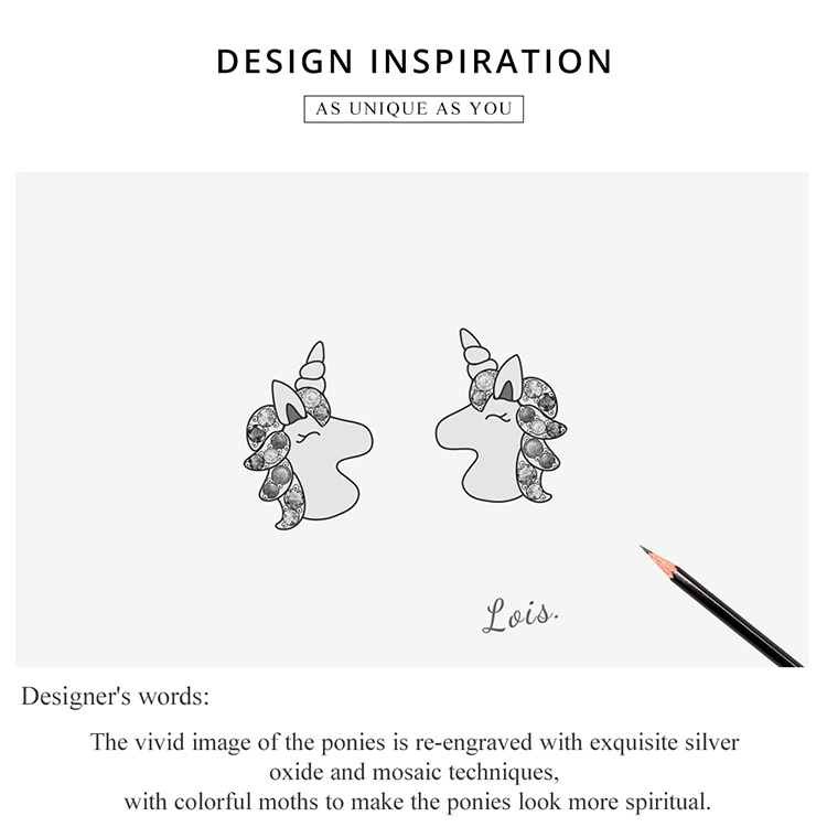 Bông Tai Bamoer BSE496 Làm Quà Tặng Dành Cho Nữ Tạo Hình Ngựa Một Sừng Bằng Bạc Thật 925 Đính Đá Zircon