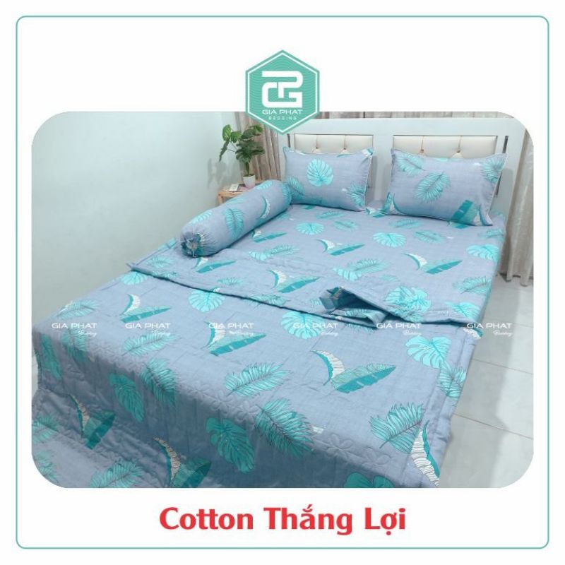 Bộ Chăn ga 5 món 100% Cotton Thắng Lợi chuẩn logo ( Chăn chần gòn + 1 ga + 2 gối nằm + 1 ôm )