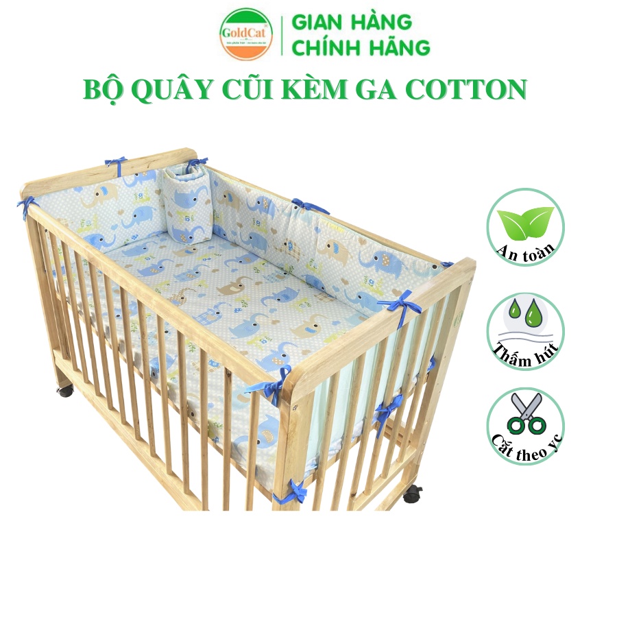 Bộ Quây Cũi Cho Bé Kèm Ga Vải Bọc Đệm GOLDCAT QG Chất Liệu Cotton, Đa Dạng Kích Thước, Màu Sắc Ngộ Nghĩnh