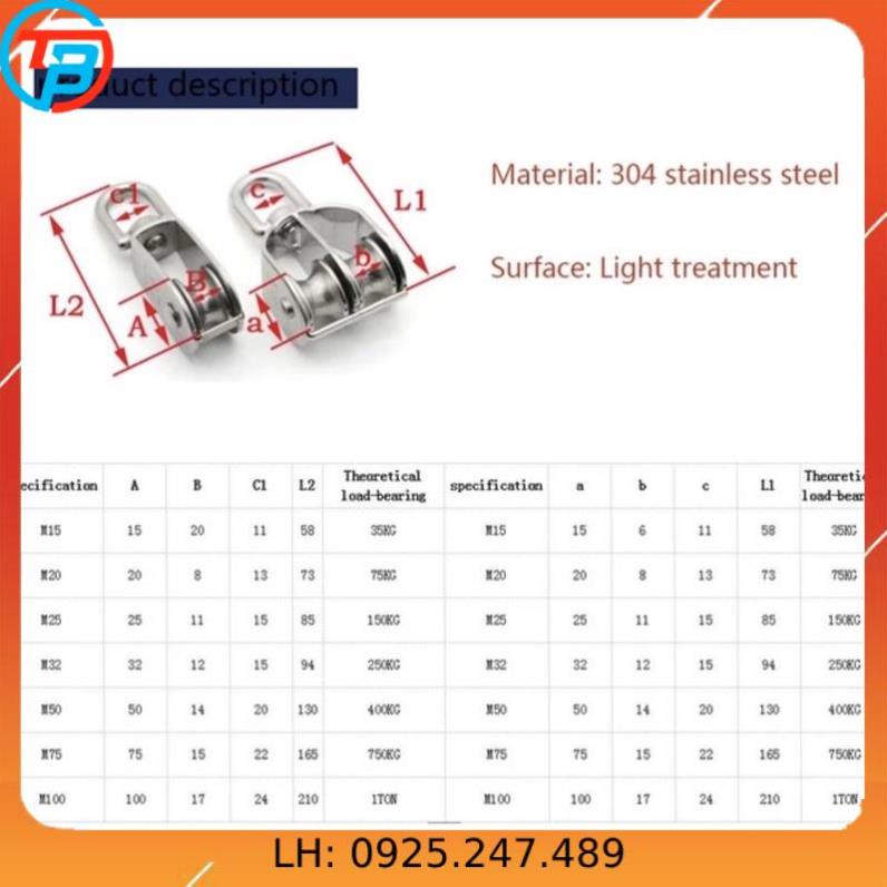 Ròng Rọc INOX 304 Đơn và Đôi cáp thép Thái Bình Vina