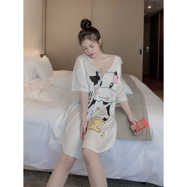 Đầm Váy Ngủ Sơ Mi Hình Dễ Thương