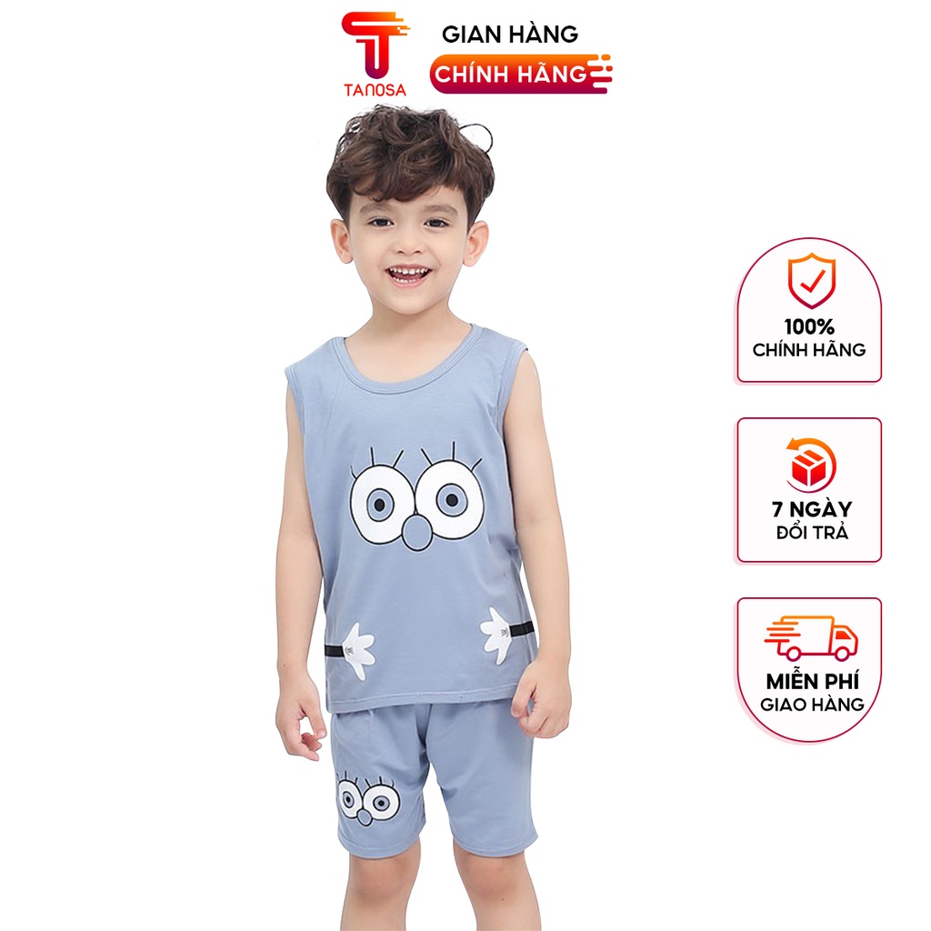 Bộ đồ trẻ em quần đùi áo ba lỗ cotton TANOSA họa tiết mắt dễ thương cho bé 8-22kg