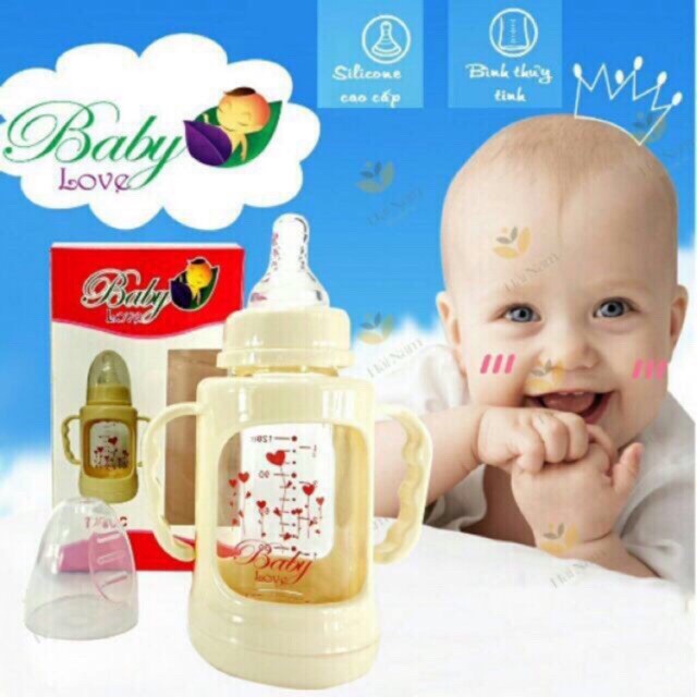 Bình sữa thủy tinh 120ml Baby Love bọc nhựa chống vỡ