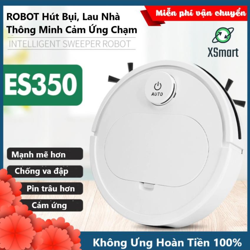 Robot Hút Bụi Lau Nhà Thông Minh ES350 PRO Cao Cấp 3 Trong 1, Cảm Biến Chạm, Chống Va Chạm Thông Minh Có Led