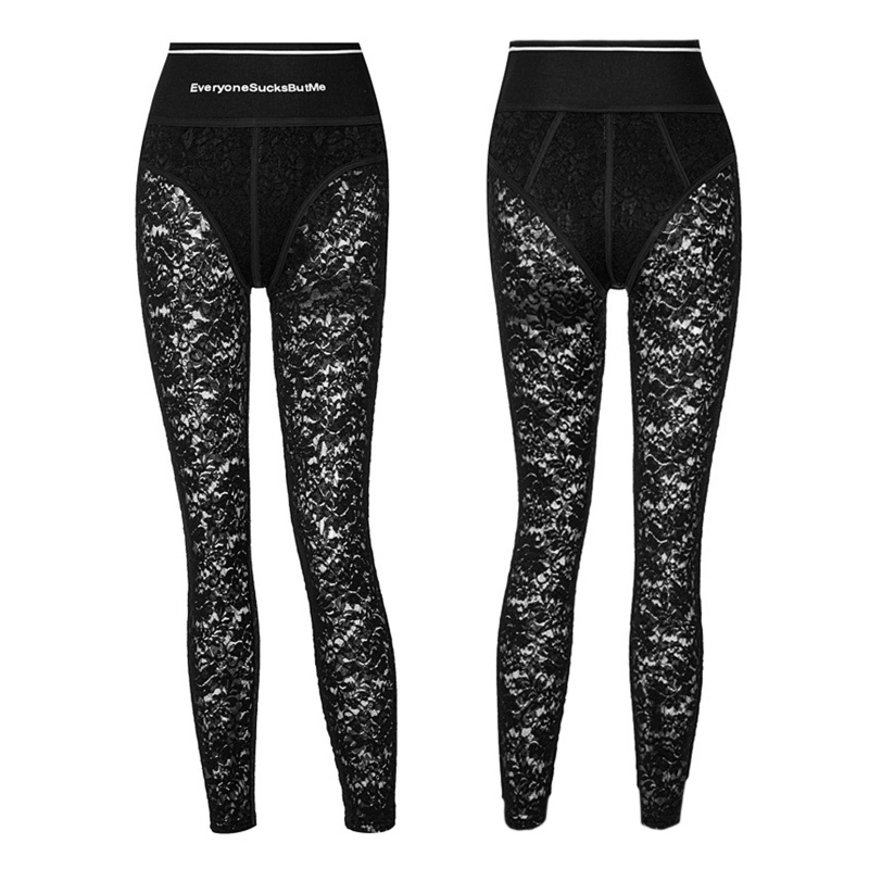 Quần Legging Lưng Cao Phối Ren Xuyên Thấu In Chữ Thời Trang Mùa Hè Quyến Rũ Cho Nữ
