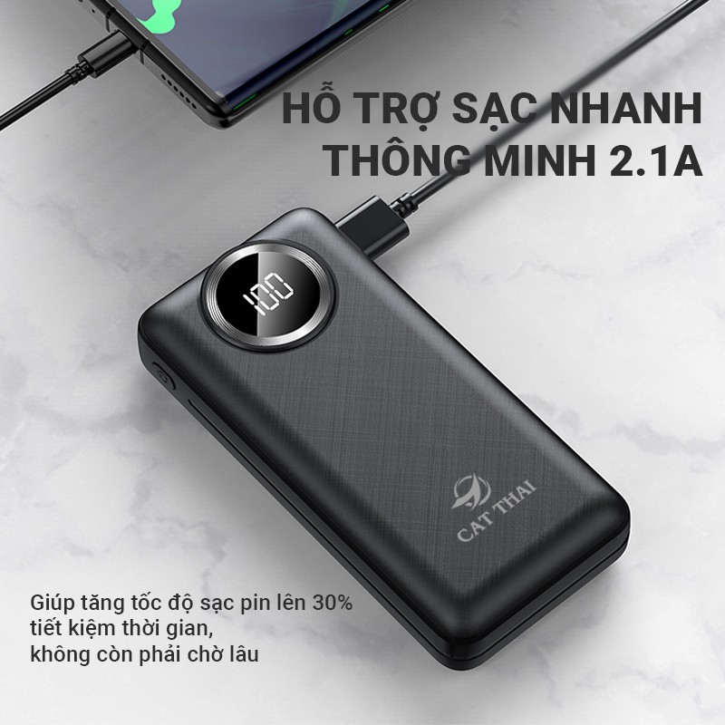 Pin sạc dự phòng có sẵn cáp Cát Thái KJ-A123 25000mAh sạc nhanh thông minh 2.1A có sẵn 4 cáp sạc không cần mang theo cáp