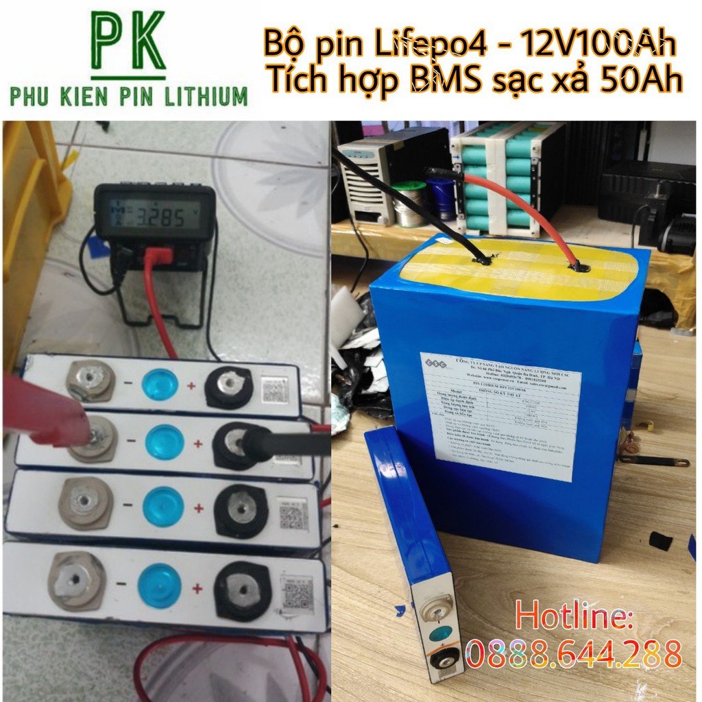 Khối pin sắt Lifepo4 12V100Ah + BMS