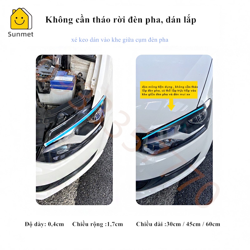 【Hàng Chất Lượng Dây Đèn LED Trang Trí Ôtô, Xe Máy, Xe Đạp Điện, Môtô 12V DC Chống Nước Xi Nhan Đổi Màu Vàng - SUNMET