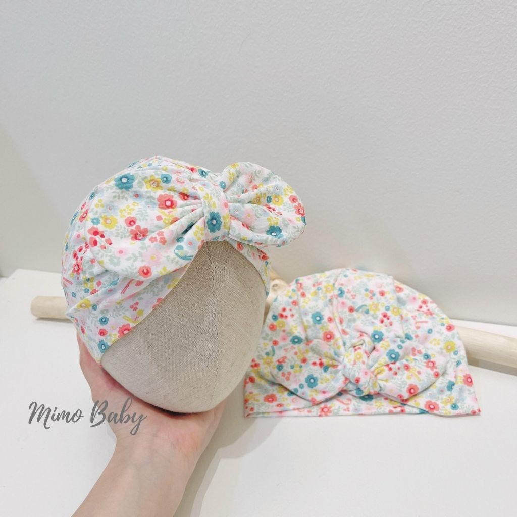Mũ nón turban vải cotton họa tiết hoa nhí sắc màu dễ thương cho bé gái MTB169 Mimo Baby