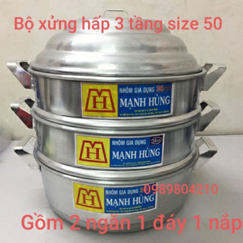 (Video Sp)Bộ xửng hấp nhôm Mạnh Hùng 3 tầng size 50 (CHÍNH HÃNG),bộ xửng hấp bánh 3 tầng ,xửng hấp bánh bao,rau,hải sản