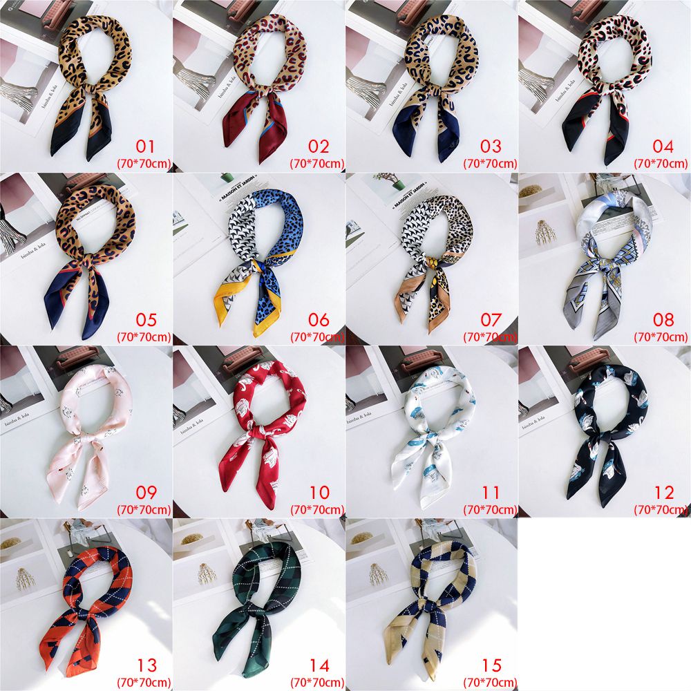 Khăn choàng cổ hình vuông vải lụa satin in họa tiết da báo đa năng cho nữ