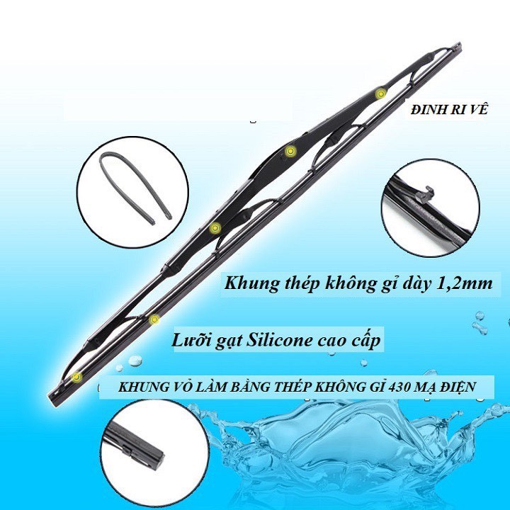Gạt mưa ô tô 3 khúc, lưỡi gạt ô tô, cần gạt nước khung thép không gỉ lưỡi gạt cao cấp TỪ NHẬT BẢN