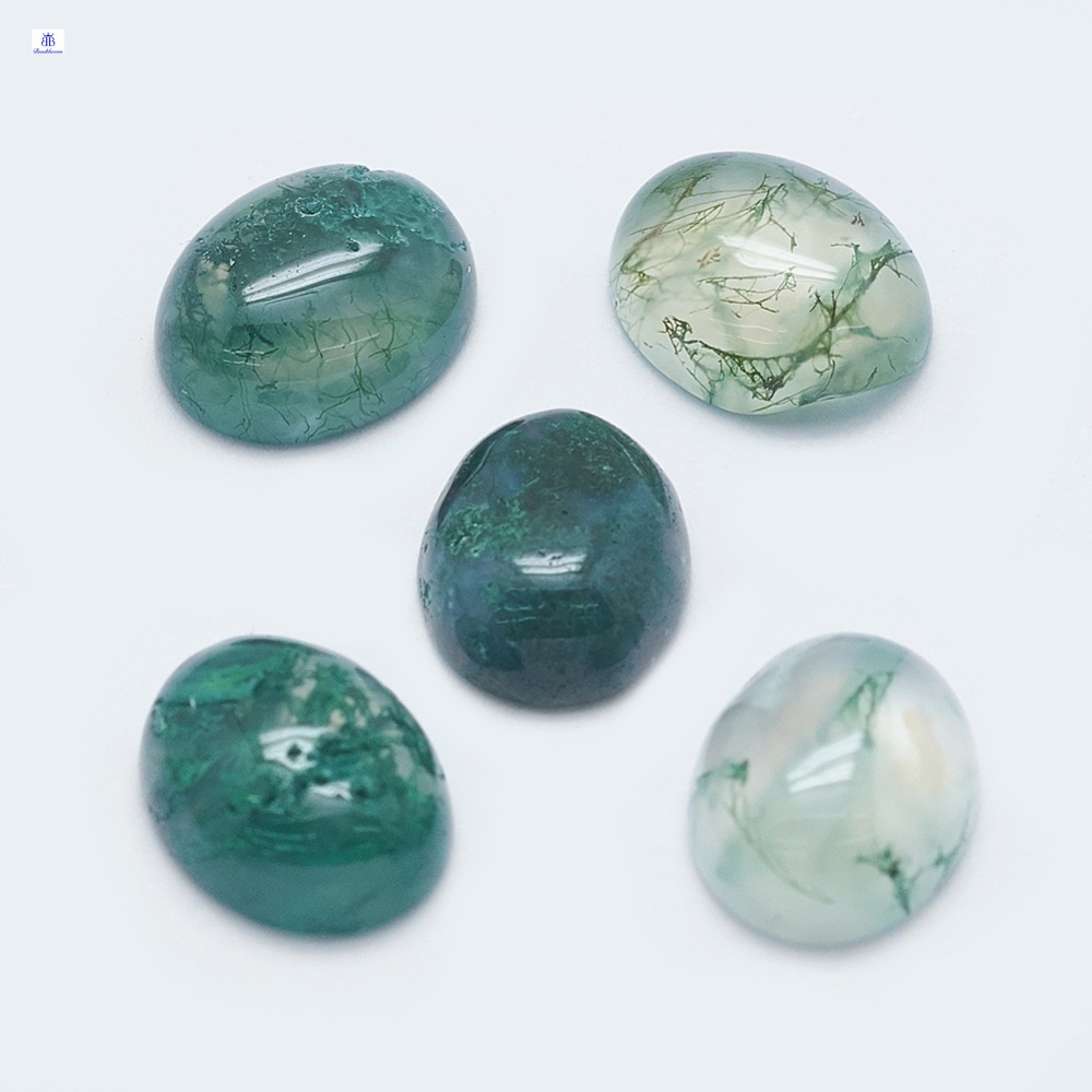 5pcs Natural Moss Cabochons Oval 10x8x4mm