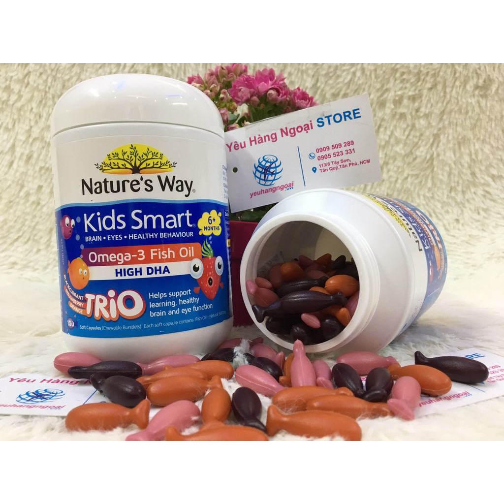 Kẹo gum bổ sung DHA cho bé Natures Way Kids Smart Vita Gummies Omega-3 60 viên