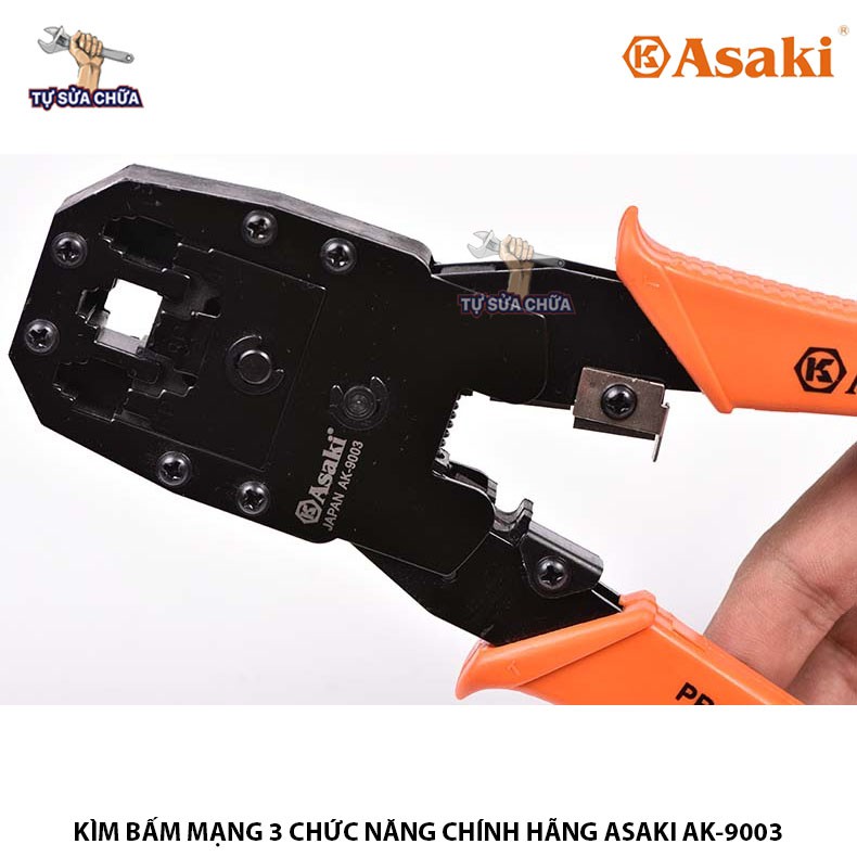 Kìm Kềm bấm cáp mạng 3 chức năng 8&quot;/200mm Asaki AK-9003, bấm đầu RJ45, RJ11, RJ22 hàng chính hãng loại xịn