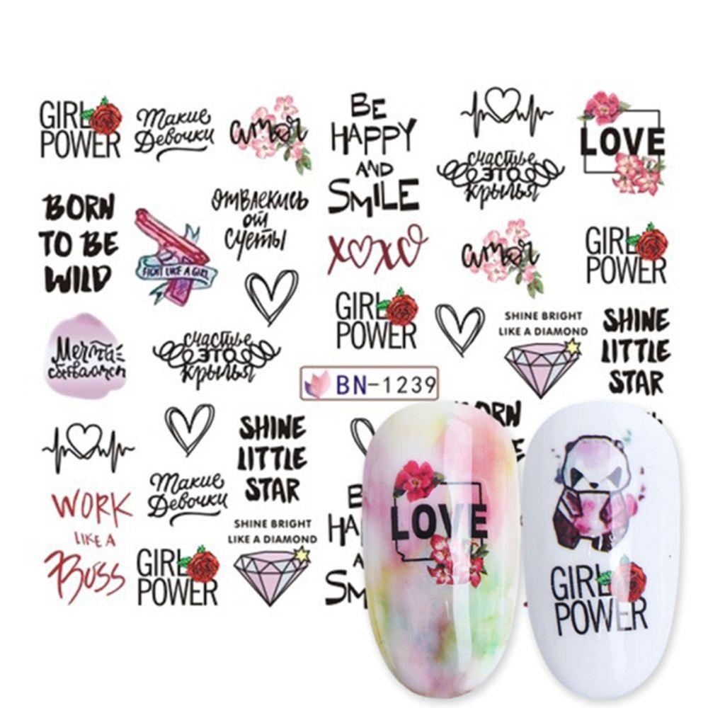 Miếng Dán Trang Trí Móng Tay Màu Đen Họa Tiết Chữ Girl Độc Đáo DIY