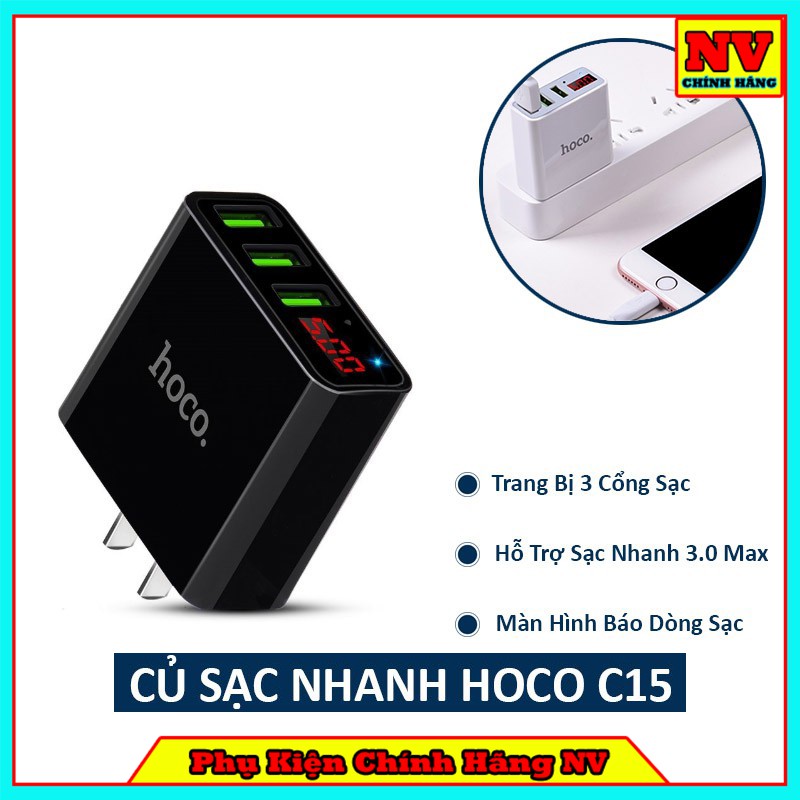 Cốc Sạc Nhanh Hoco C15 Hiển Thị LCD Chuẩn QC - Hàng Chính Hãng