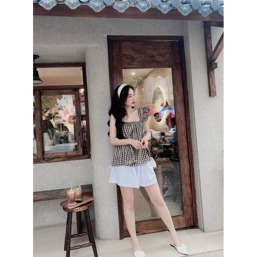 [SET ĐỒ BỘ] Set Trang Phục Nữ Áo 2 Dây Cánh Tiên Kẻ Phối Quần Màu Siêu Thoải Mái | BigBuy360 - bigbuy360.vn