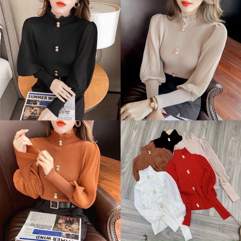 💋Bán Sỉ 💋 Áo len nữ tay voan cổ bèo hàng QC chất đẹp kèm ảnh thật chụp sàn