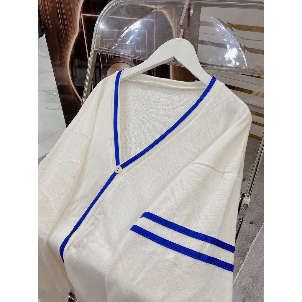 Khoác Cardigan In Chữ A Viền Sọc Tay Dáng Rộng Nam Nữ Unisex Uzzlang