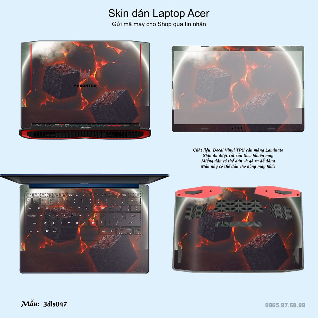 Skin dán Laptop Acer in hình 3D họa tiết (inbox mã máy cho Shop)