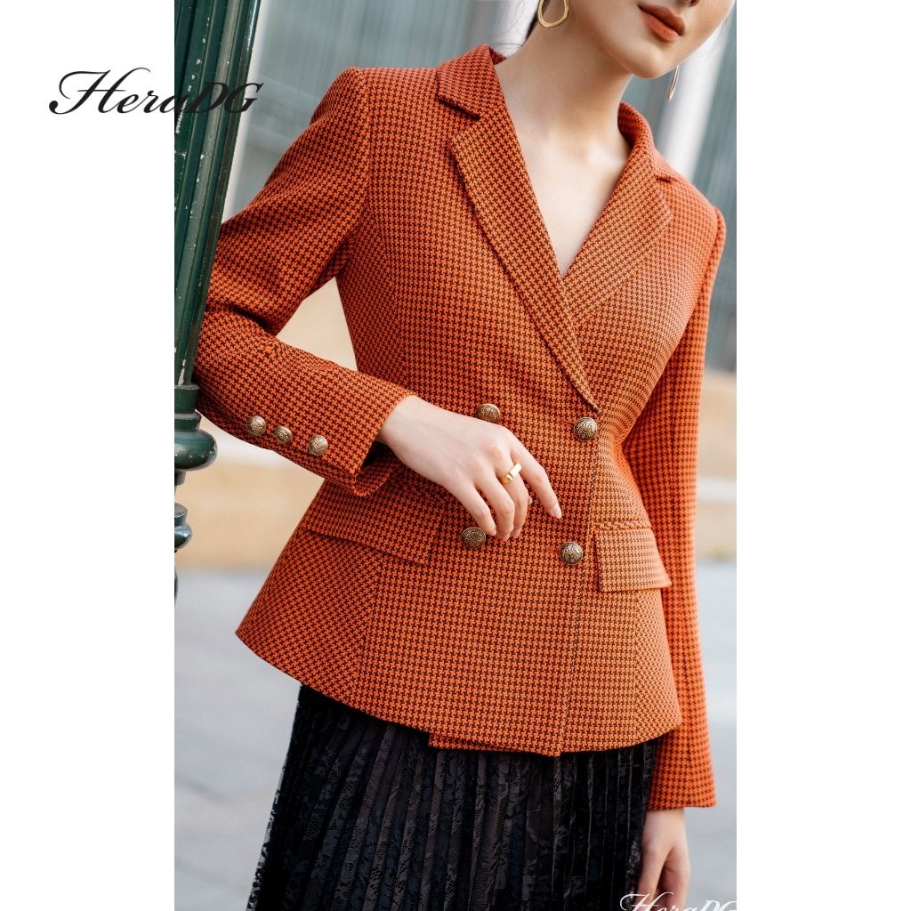 Áo Vest Nữ HeraDG Thiết Kế Cổ 2 Ve Kèm Túi Nắp Hiện Đại, Chất Liệu Dạ Tweed Cao Cấp WAVBA002