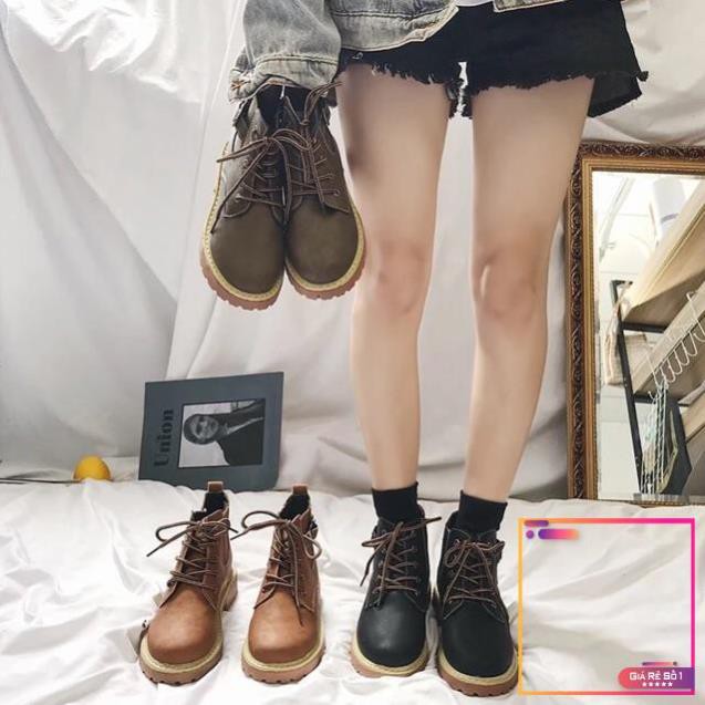 Giày da cao cổ nữ retro vintage buộc dây ( tặng quà) (sẵn rêu 37) -v01 | BigBuy360 - bigbuy360.vn