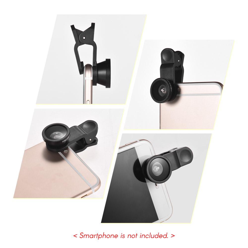 yins♥Universal Clip Lens Kit 180° Mobile Phone Fisheye Lens 0.67× Wide Angle Lens Macro Lens 3 in 1 with Clip for iPhone