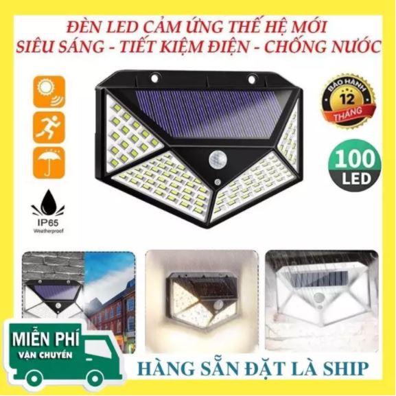 Đèn năng lượng mặt trời Solar 100 LED siêu sáng , Đèn LED năng lượng mặt trời chống nước cảm, biến  chuyển động .