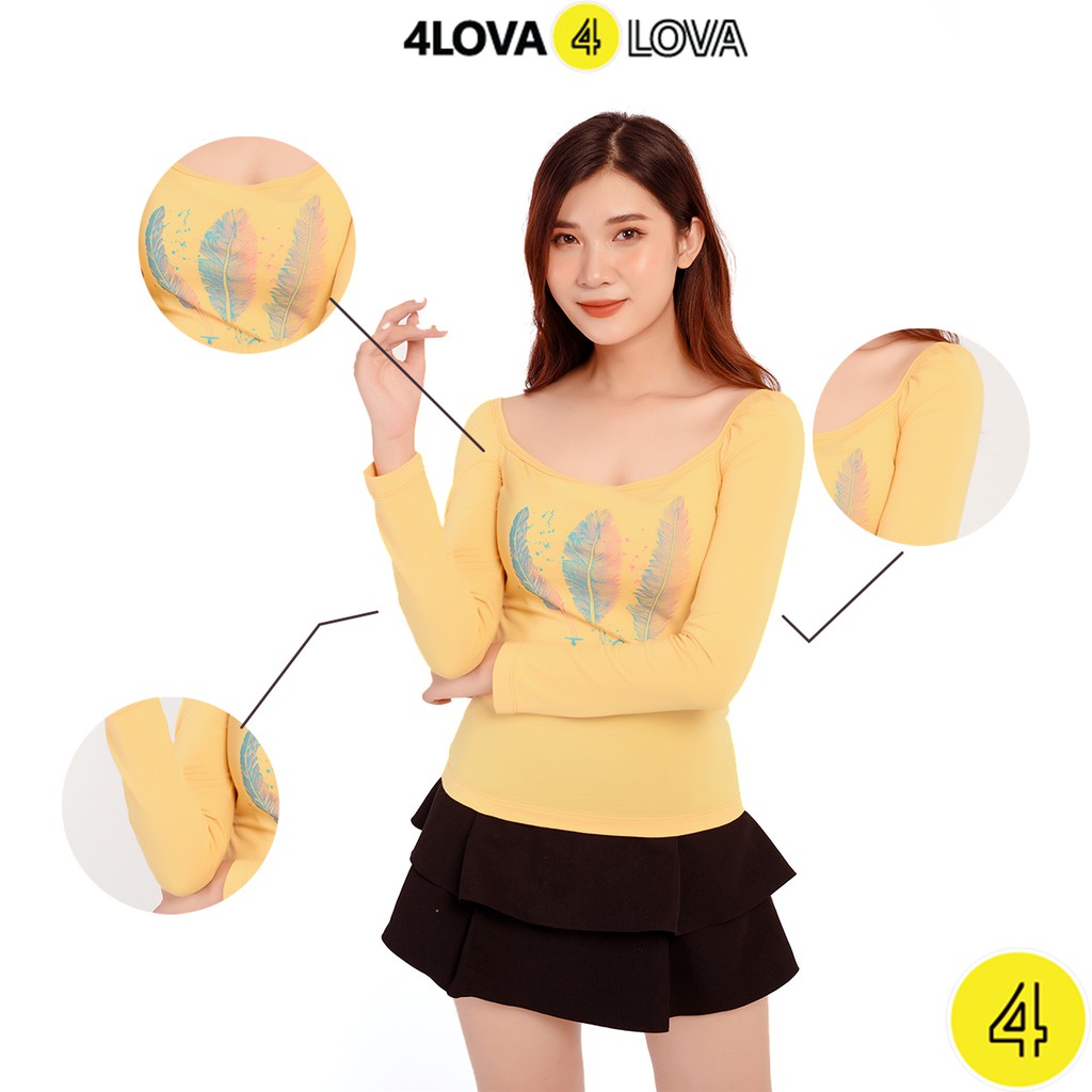 Áo thun dài tay nữ cổ vuông quyến rũ 4LOVA chất cotton mềm mại co giãn tốt