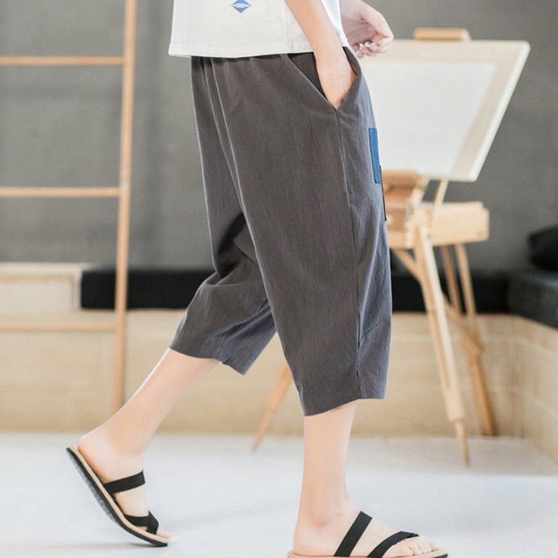 Quần Lửng Thể Thao Bằng Vải Lanh Dáng Rộng Phong Cách Trung Hoa Giản Dị Dành Cho Bạn Nam