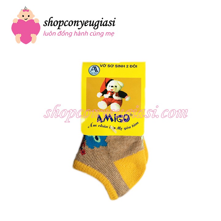 Vớ Sơ Sinh 2 Đôi Amigo - Made in Vietnam - Màu Ngẫu Nhiên