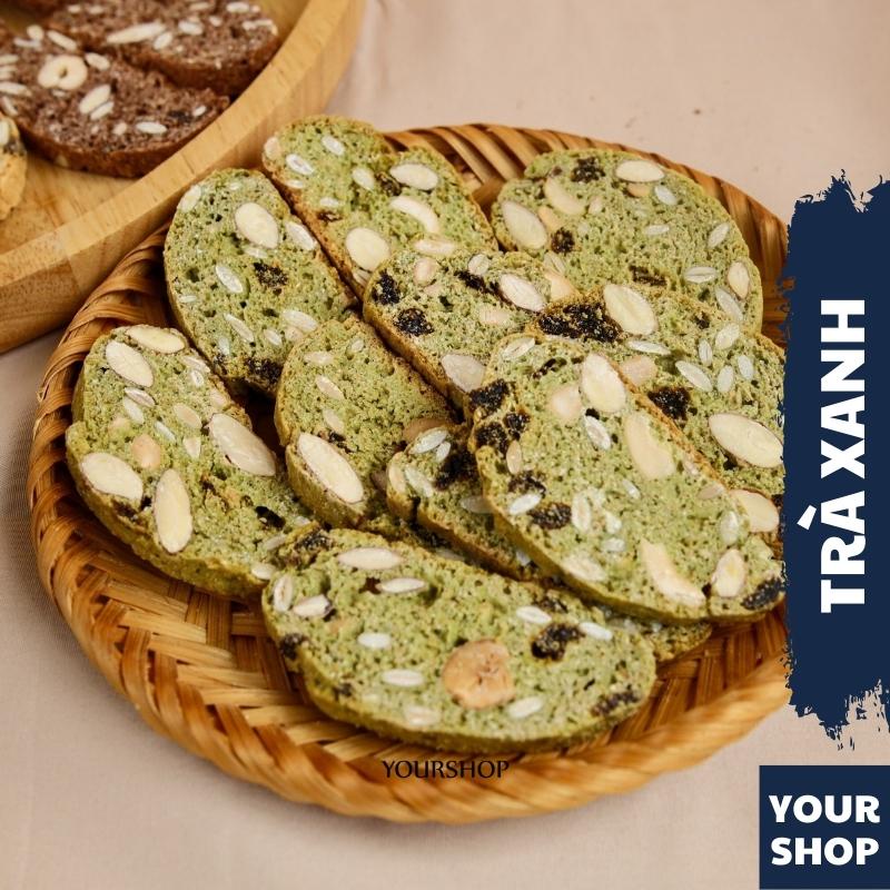 BISCOTTI Nguyên Cám VỊ Matcha Trà Xanh by Yourshop Bánh Ngũ Cốc Nướng Ăn Kiêng