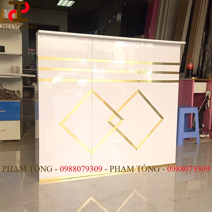 Quầy thu ngân nhựa đài loan trắng họa tiết vàng