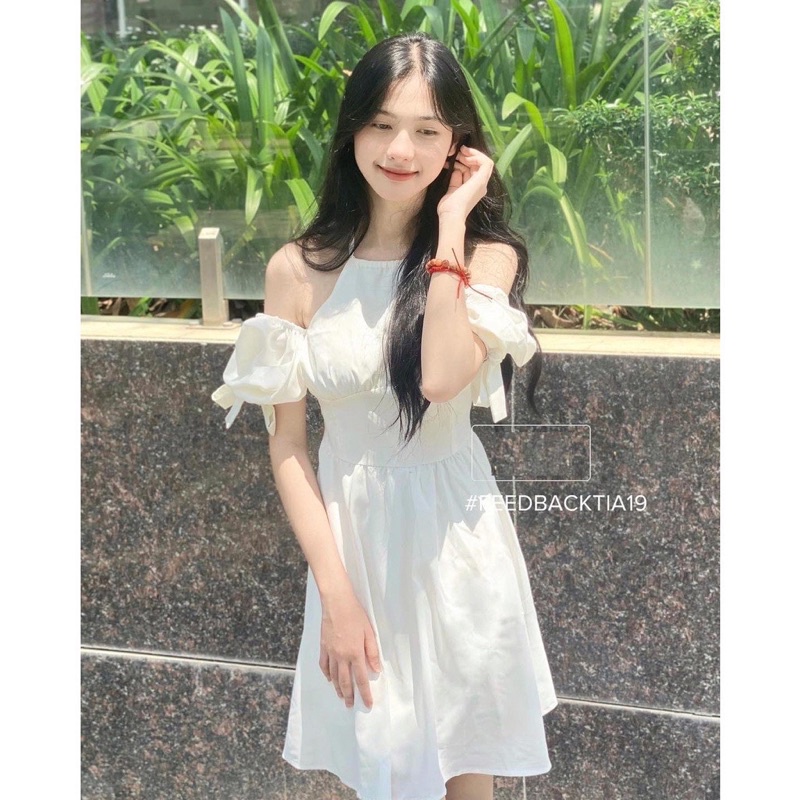 Váy đũi yếm tay phồng dây nơ TTV768