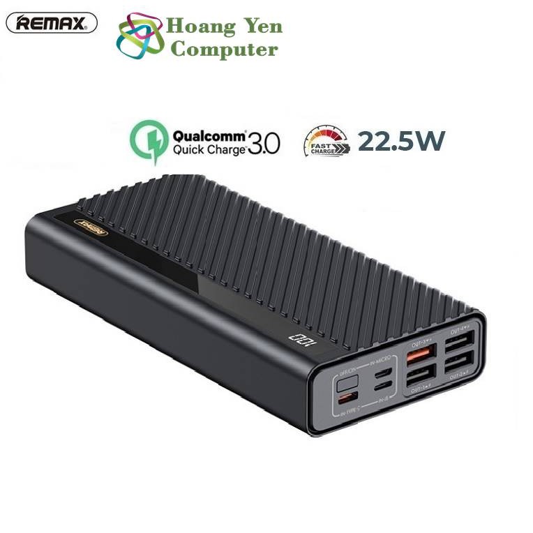 Sạc Dự Phòng Remax RPP-197 30000Mah (Sạc Nhanh QC3.0 18W, 22.5W, VOOC 2.0) - BH 1 Năm - Hoàng Yến Computer