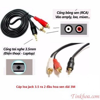 DÂY LOA JACK 3.5 RA 2 ĐẦU RCA BÔNG SEN 23A - 3M