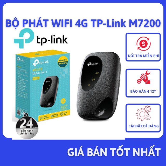 Bộ phát wifi 4G TP-Link M7200- 4G LTE hỗ trợ lên đến 150Mbps tốc độ download và upload 50Mbps