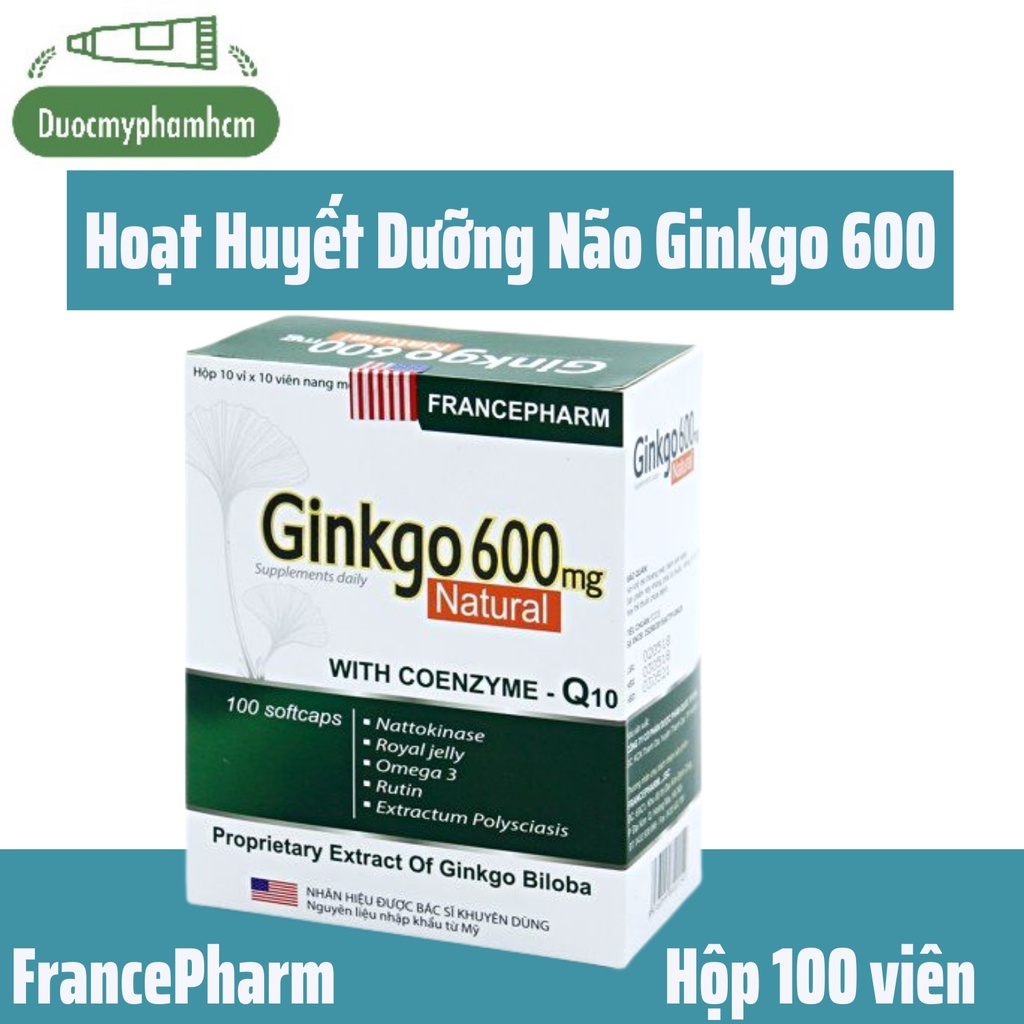 Viên Uống Bổ Não Ginkgo 600, Giảm Các Triệu Chứng Đau Đầu, Hoa Mắt Chóng Mặt,Rối Loạn Tiền Đình, Hộp 100 viên