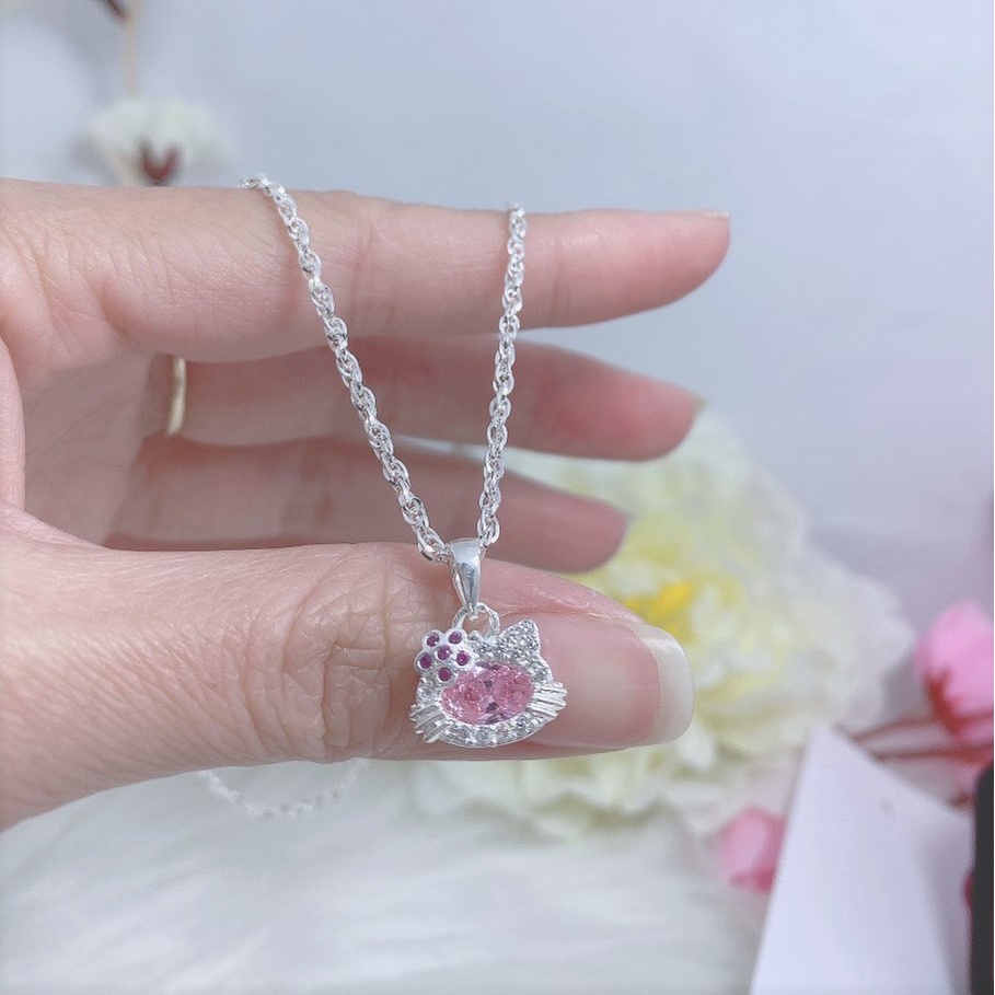 Dây chuyền bé gái mặt hình mèo đính đá, chất liệu bạc ta cao cấp - Trang sức bạc Evasilver