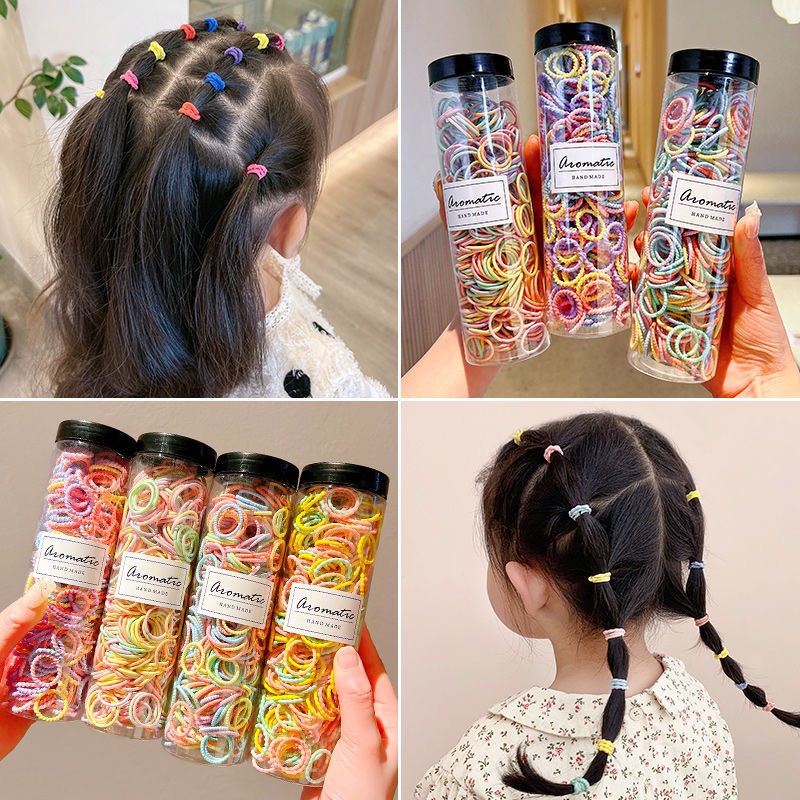 Hộp 300 Dây buộc tóc, chun buộc tóc, cột tóc màu trơn, siêu dễ thương mua càng nhiều càng rẻ