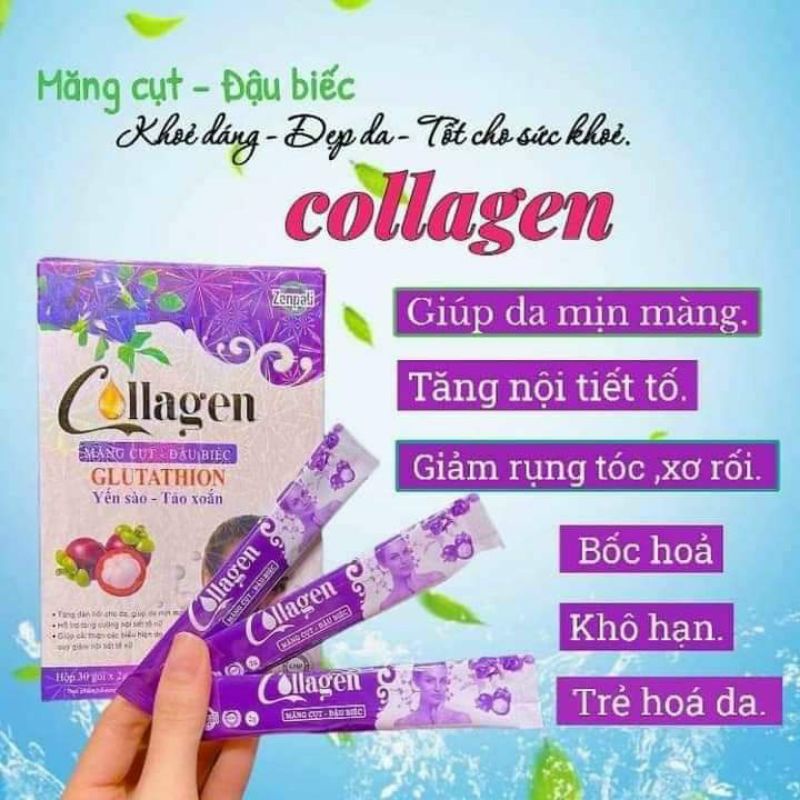 Collagen Măng Cụt Đậu Biếc Zenpali - Cốm Uống Đẹp Da 30 Gói