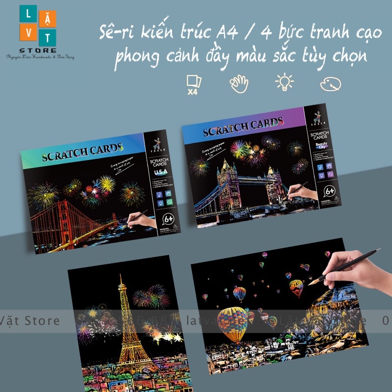 Tranh cạo khổ A4 - Color Night Scene Scratch II, tranh treo tường, trang trí đơn giản, quà tặng, decor nhà.